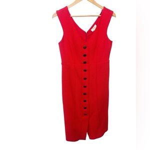 Anthropologie Maeve Red Button Front Sleeveless V-Neck Midi Dress Medium